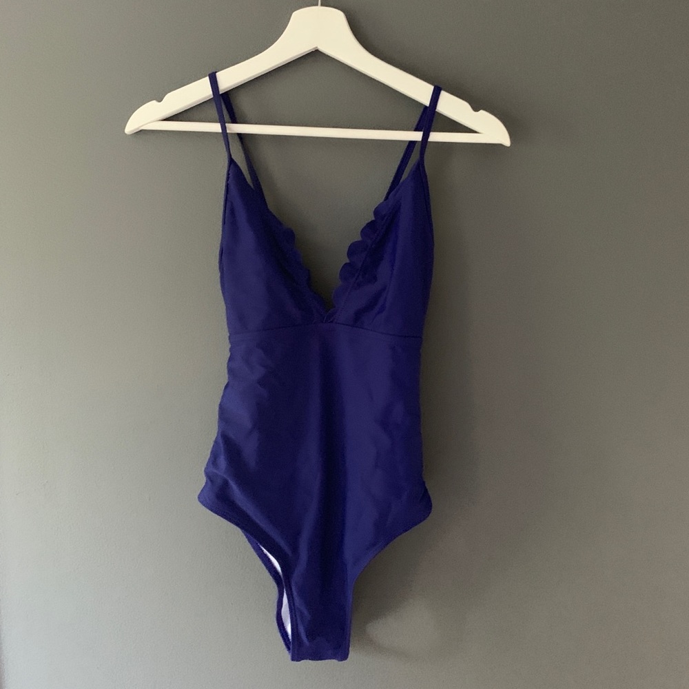 Blue One-Piece Scallop Swimsuit